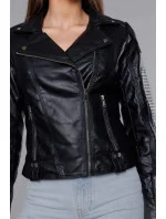 Černá bunda ramoneska s klopami model 18117116 - J.STYLE Černá bunda ramoneska s klopami model 18117116 - J.STYLE