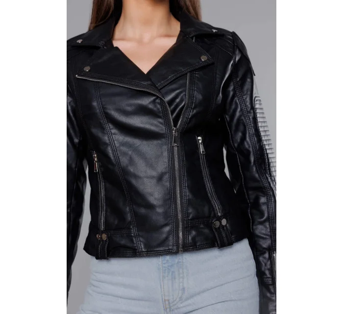 Černá bunda ramoneska s klopami model 18117116 - J.STYLE Černá bunda ramoneska s klopami model 18117116 - J.STYLE