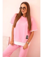 Dámská máslová souprava s krátkým rukávem a kalhotami světle růžová