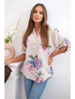 Dámská bavlněná halenka s květinovým vzorem béžový