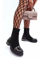 Kůže Klasické Botky Na Plochém Podpatku Černé Shendete