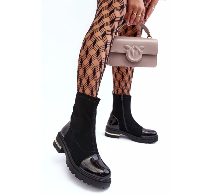 Kůže Klasické Botky Na Plochém Podpatku Černé Shendete