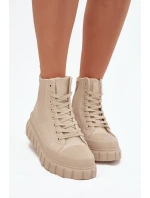 Zateplené dámské tenisky na platformě z ekokůže Big Star SS274535 béžové Zateplené dámské tenisky na platformě z ekokůže Big Star SS274535 béžové