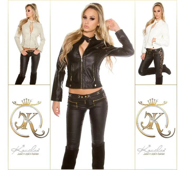 Sexy motorkářská bunda VK2 krémová - Koucla Sexy motorkářská bunda VK2 krémová - Koucla