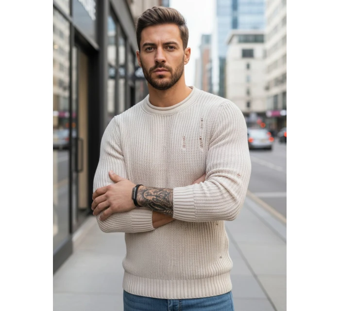 Pánský béžový svetr FashionStreet WX1992 Pánský béžový svetr FashionStreet WX1992