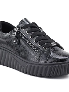 Dámské kožené polobotky na platformě, černé, model 22343157 - VINCEZA