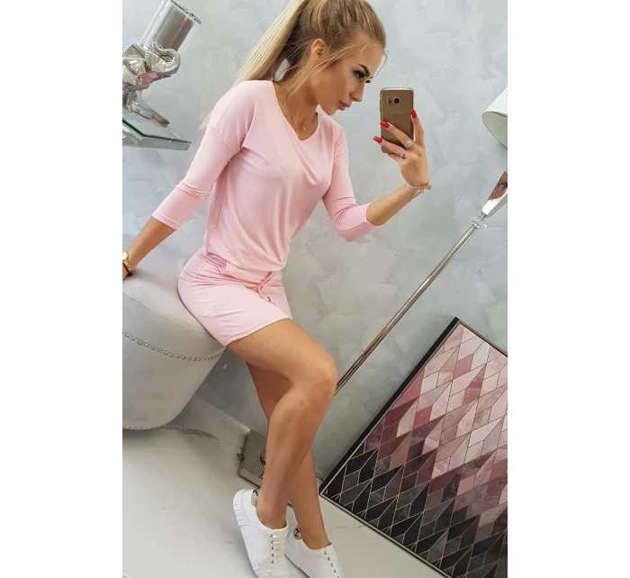 Viskózové šaty s vázáním v pase, pudrově růžové Viskózové šaty s vázáním v pase, pudrově růžové