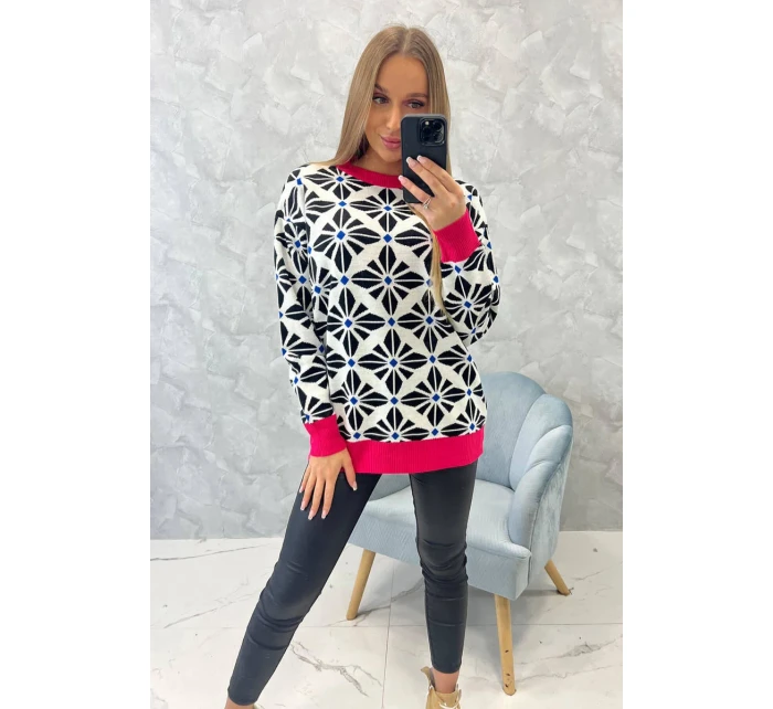 Svetr s geometrickým motivem bílý
