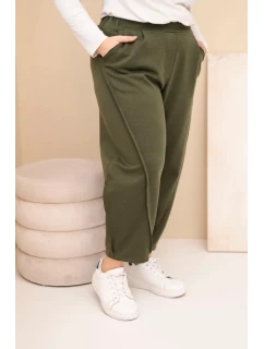 Dámské bavlněné kalhoty Plus Size volného střihu s vysokým pasem khaki