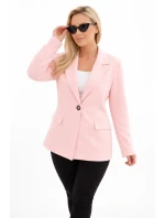 Dámská viskózová bunda Plus Size s dlouhým rukávem a límcem cukrově růžová