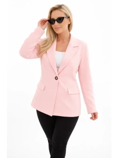 Dámská viskózová bunda Plus Size s dlouhým rukávem a límcem cukrově růžová