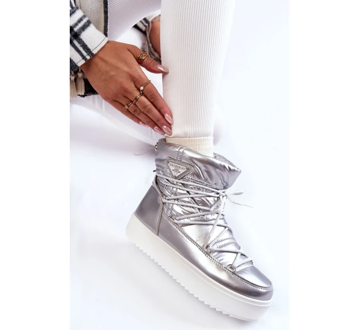 Dámské módní šněrovací boty do sněhu stříbrne Carrios