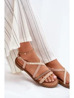 Ploché Sandály S Ozdobnými Pásky model 21697178 Béžové - VINCEZA