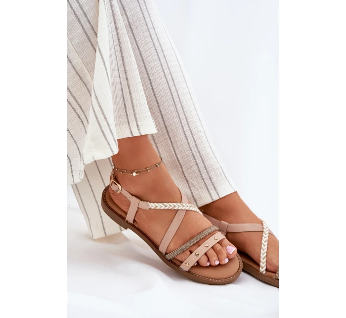 Ploché Sandály S Ozdobnými Pásky model 21697178 Béžové - VINCEZA