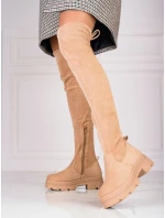 Jedinečné dámské kozačky hnědé na širokém podpatku Jedinečné dámské kozačky hnědé na širokém podpatku