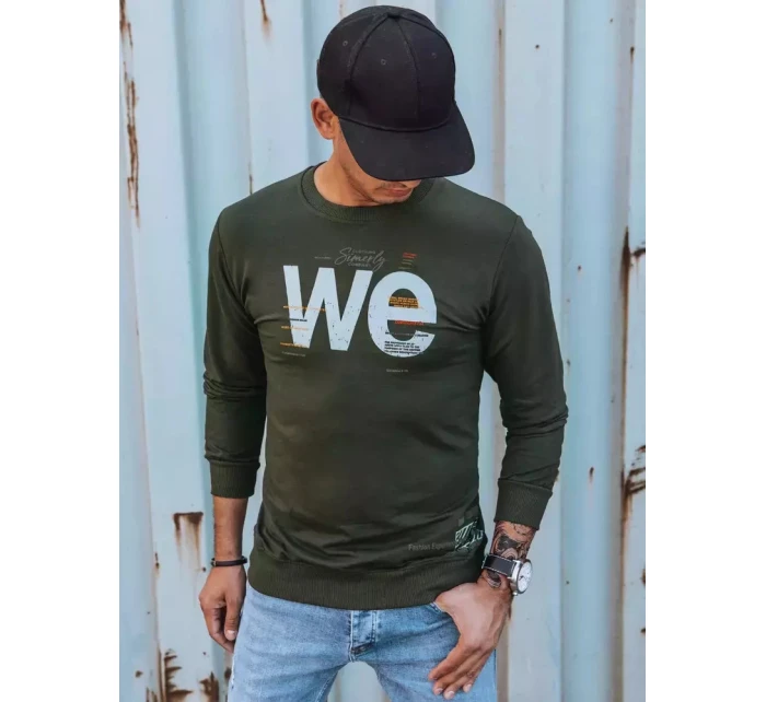 Pánská khaki mikina s potiskem FashionStreet BX5368