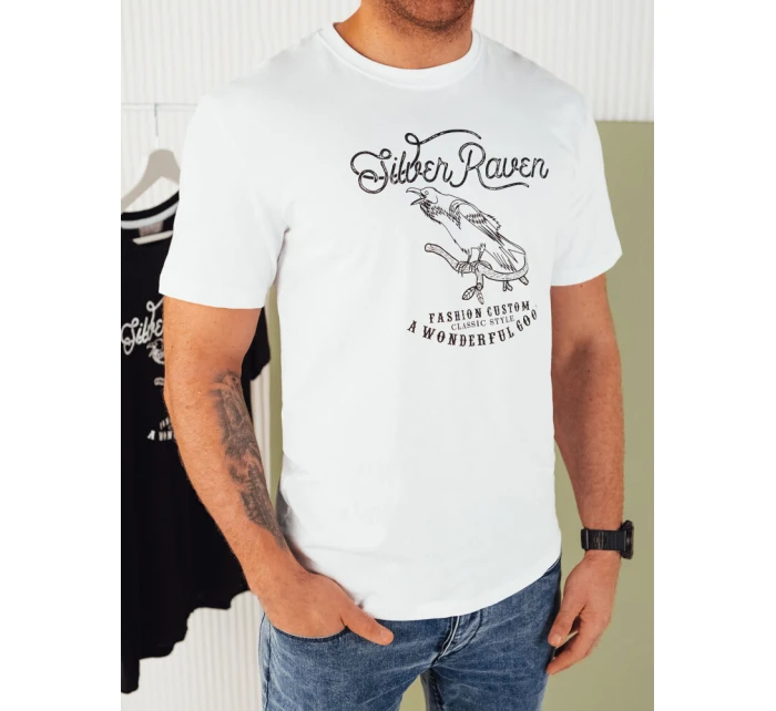 Pánské bílé tričko s potiskem Dstreet RX5362 Pánské bílé tričko s potiskem Dstreet RX5362