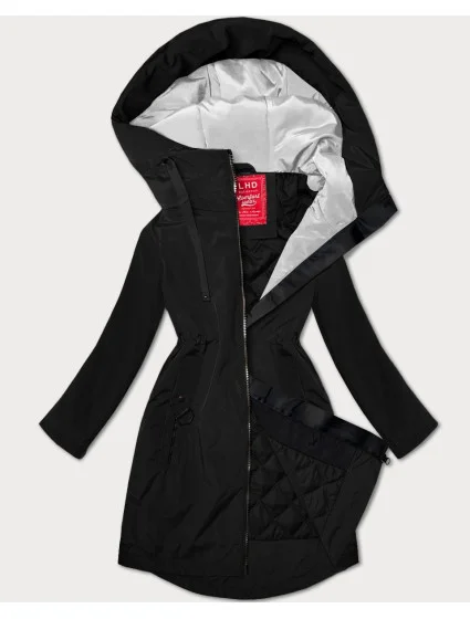 Lehce zateplená černá dámská bunda s kapucí LHD (LHD-24589)