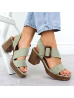 Dámské semišové sandály na jehlovém podpatku zelené model 22015546 - Potocki Dámské semišové sandály na jehlovém podpatku zelené model 22015546 - Potocki