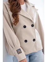 Dámská krátká dvouřadá bunda s límcem béžová
