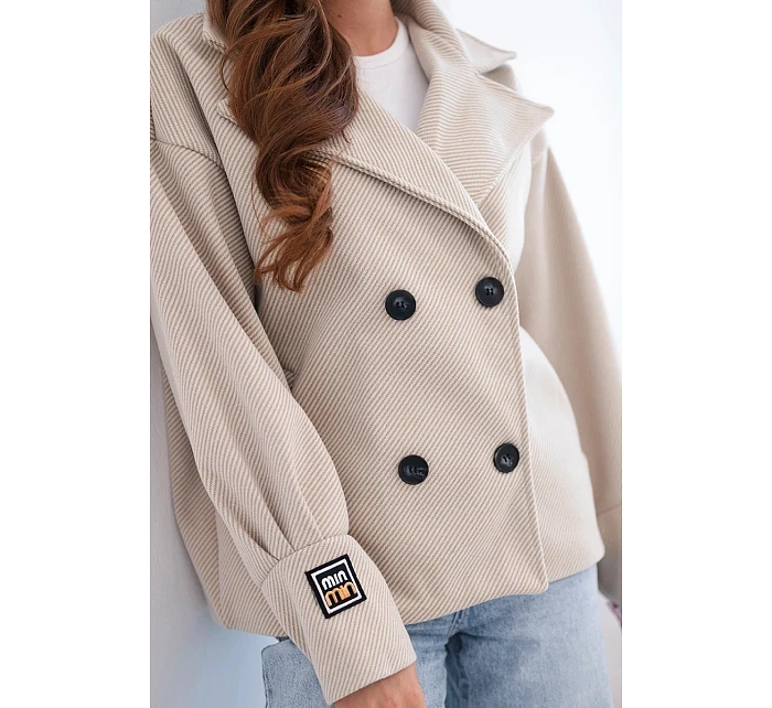 Dámská krátká dvouřadá bunda s límcem béžová