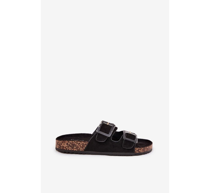 Dámské Pantofle S Přezkami Na Korek Podošve Černé Sercele Dámské Pantofle S Přezkami Na Korek Podošve Černé Sercele