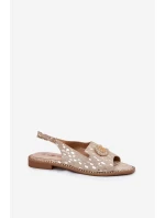 Kožené Sandály S Dekorací Na Plochém Podpatku S.Barski KV51-096 Zlaté