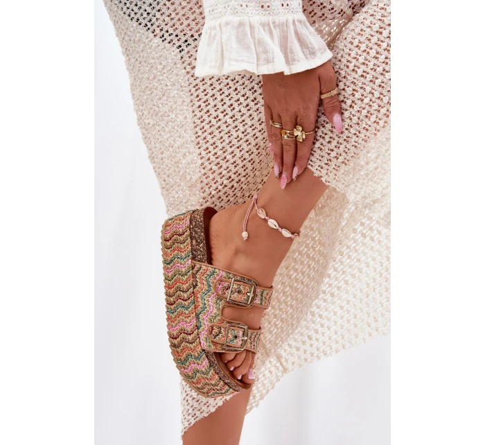 Dámské Sandály Na Masivní Platformě S Pletením A Přezkami Multikolor