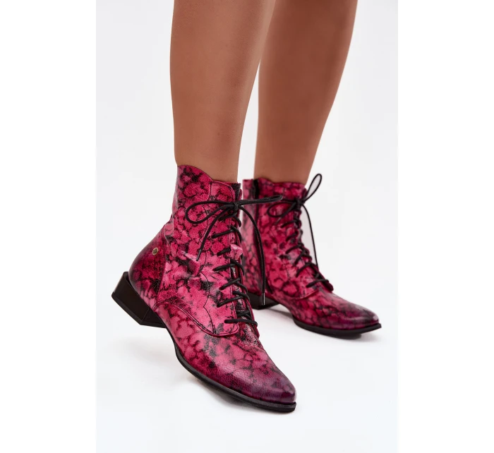 Kožené vzorované kotníkové boty na ploché podrážce Maciejka 06391-23 Růžové Kožené vzorované kotníkové boty na ploché podrážce Maciejka 06391-23 Růžové