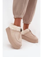 Dámské zimní boty s kožíškem na platformě béžové model 21714853 - Boto Dámské zimní boty s kožíškem na platformě béžové model 21714853 - Boto