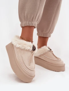 Dámské zimní boty s kožíškem na platformě béžové model 21714853 - Boto