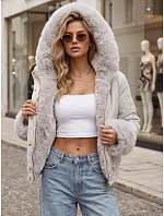Dámská krátká zimní bunda s kožešinou, světle béžová, FashionStreet TY6000 Dámská krátká zimní bunda s kožešinou, světle béžová, FashionStreet TY6000
