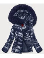 KRÓTKA KURTKA DAMSKA Z FUTERKIEM GRANATOWA model 21244617 - YES!PINK