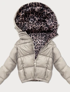 Béžová oboustranná krátká dámská bunda s panteřím vzorem Minority (M6-6001-62)