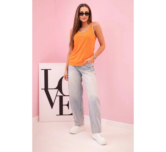 Dámská halenka na ramínka s ozdobným lemem tmavě oranžová Dámská halenka na ramínka s ozdobným lemem tmavě oranžová