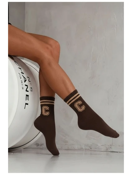 Dámské ponožky s proužky a model 21728630 C čokoládové - Milena