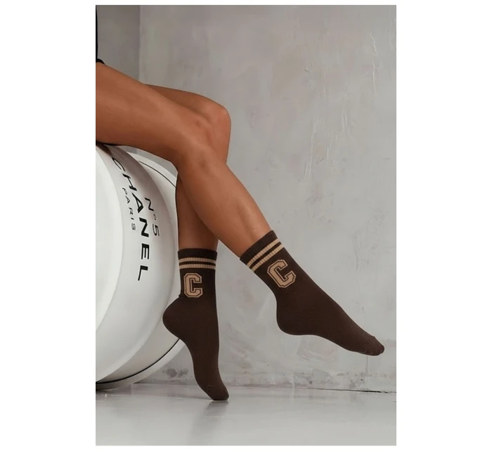 Dámské ponožky s proužky a model 21728630 C čokoládové - Milena