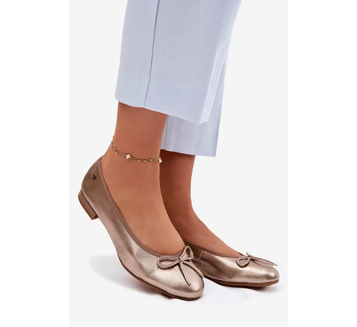 Kožené dámské baleríny model 22100762 Zlaté - Maciejka Kožené dámské baleríny model 22100762 Zlaté - Maciejka