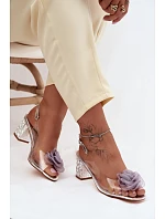 Průhledné sandály na vysokém podpatku s krystaly síťová růže D&A MR61-9011 stříbrné