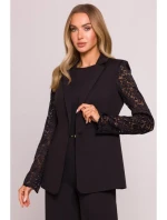 M865 Blejzr s krajkovými panely a jedním knoflíkem - černý M865 Blejzr s krajkovými panely a jedním knoflíkem - černý