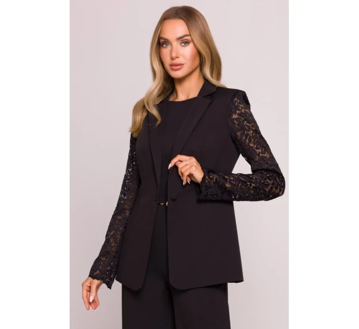 M865 Blejzr s krajkovými panely a jedním knoflíkem - černý M865 Blejzr s krajkovými panely a jedním knoflíkem - černý