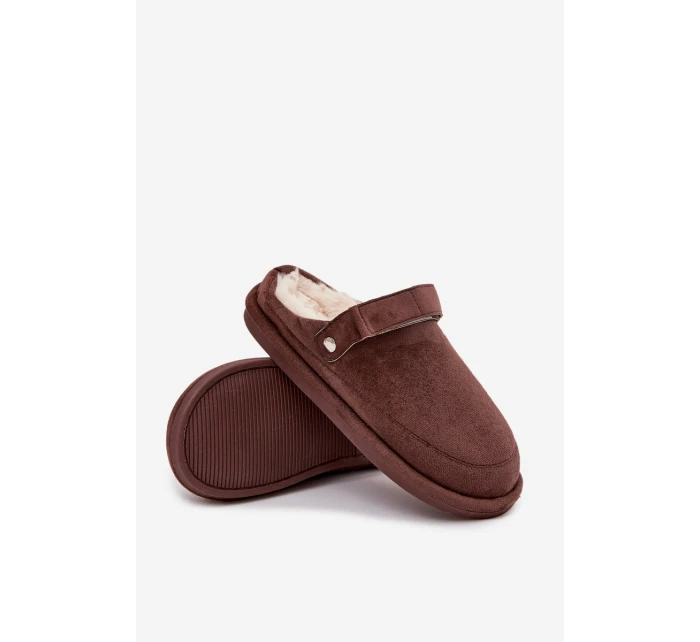 Dámské zateplené pantofle s páskem Rilena - čokoládové