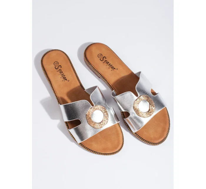 Moderní sandály dámské stříbrné bez podpatku Moderní sandály dámské stříbrné bez podpatku