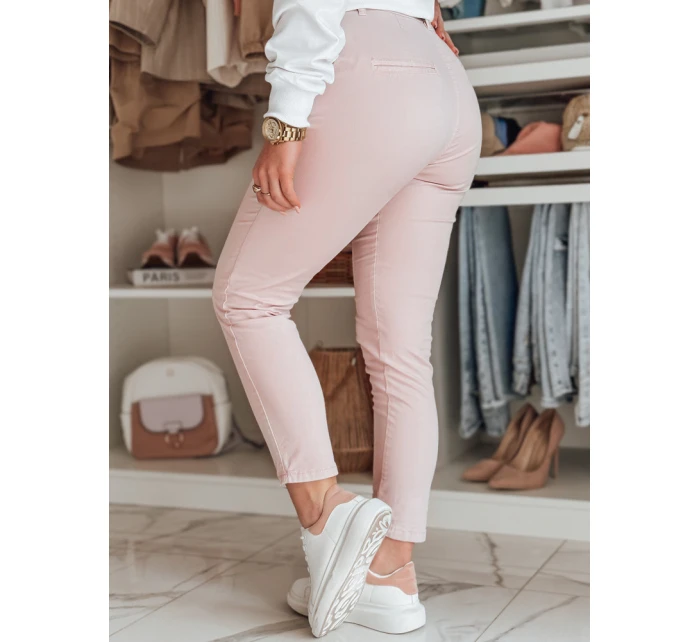 Dámské kalhoty slim fit s páskem LINESKA růžová FashionStreet UY2630