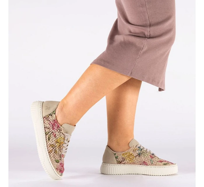 Dámská béžová květinová prolamovaná obuv model 22122396 - Rieker