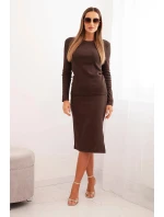 Dámský komplet bavlněný pruhovaný top a tužková sukně hnědý Dámský komplet bavlněný pruhovaný top a tužková sukně hnědý