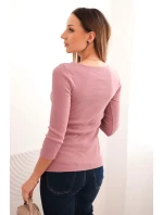 Dámská pruhovaná blůza s 3/4 rukávem a ozdobným model 21768696 tmavě růžová - K-Fashion