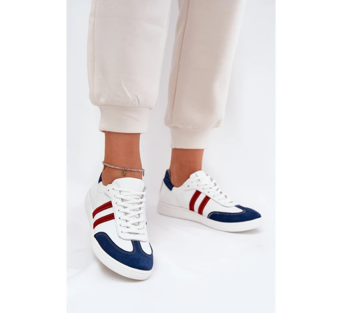 Zazoo N1068 Kožené Nízké Tenisky Dámské Bílá-Námořnická Modrá Zazoo N1068 Kožené Nízké Tenisky Dámské Bílá-Námořnická Modrá