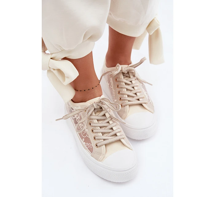 Dámské tenisky s krajkou na platformě Lee Cooper LCW-26-44-4481 Béžové