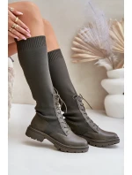 Nazouvací kozačky s ponožkovým svrškem tmavě zelené Iranel Nazouvací kozačky s ponožkovým svrškem tmavě zelené Iranel